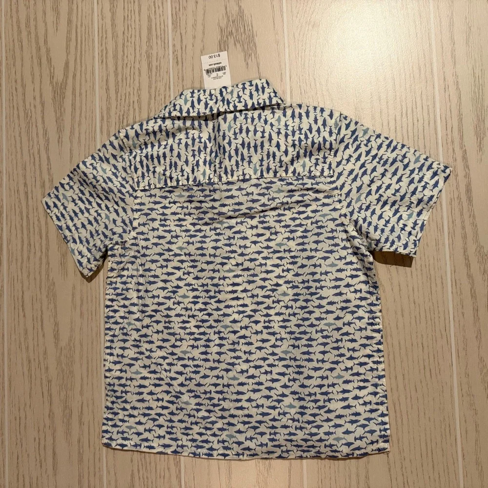 OshKosh Toddler Boy Shark Shirt Size 2T Button‎ Up Blue NEW